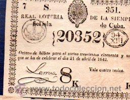 Nationale spanische Lotterie: LOTERIA NACIONAL DE CUBA. 21 DE ABRIL DE 1842