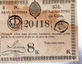 Nationale spanische Lotterie: LOTERIA NACIONAL DE CUBA. 21 DE ABRIL DE 1842