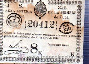 Nationale spanische Lotterie: LOTERIA NACIONAL DE CUBA. 21 DE ABRIL DE 1842