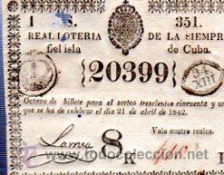 Nationale spanische Lotterie: LOTERIA NACIONAL DE CUBA. 21 DE ABRIL DE 1842