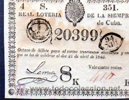 Nationale spanische Lotterie: LOTERIA NACIONAL DE CUBA. 21 DE ABRIL DE 1842