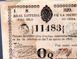 Nationale spanische Lotterie: LOTERIA NACIONAL DE CUBA. 7 DE MARZO DE 1840