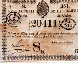 Nationale spanische Lotterie: LOTERIA NACIONAL DE CUBA. 21 DE ABRIL DE 1842