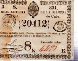 Nationale spanische Lotterie: LOTERIA NACIONAL DE CUBA. 21 DE ABRIL DE 1842