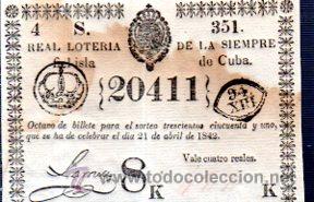 Nationale spanische Lotterie: LOTERIA NACIONAL DE CUBA. 21 DE ABRIL DE 1842