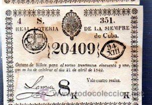 Nationale spanische Lotterie: LOTERIA NACIONAL DE CUBA. 21 DE ABRIL DE 1842