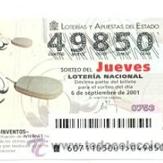 Lotería Nacional: 10-01-71. LOTERIA NACIONAL DEL JUEVES, SORTEO Nº 71 DE 2001. Lote 32296833