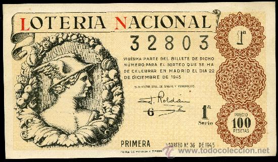 Nationale spanische Lotterie: LON1 453635 LOTERIA NACIONAL, A&Ntilde;O 1945 SORTEO 36