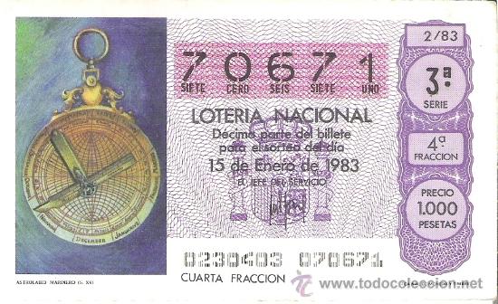 Nationale spanische Lotterie: 1 DECIMO LOTERIA DEL SABADO - 15 ENERO 1983 - 2/83 - ASTROLABIO MARINERO ( S. XV )