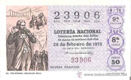 Nationale spanische Lotterie: 1 DECIMO LOTERIA DEL SABADO - 28 FEBRERO 1976 - 8/76 - INVENTOS - EL TELEFONO ( GRAHAM BELL )