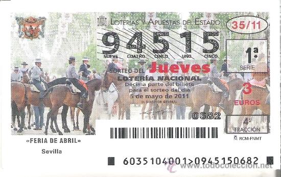 Loterie Nationale: 1 DECIMO LOTERIA DEL JUEVES - 5 MAYO 2011 - 35/11 - FERIA DE ABRIL DE SEVILLA