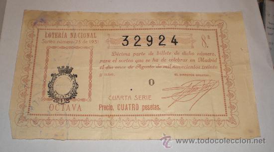 Loter&iacute;a nacional: Loter&iacute;a Nacional &middot; Sorteo n&ordm; 23 &middot; D&eacute;cimo de 4 pesetas &middot; 1931