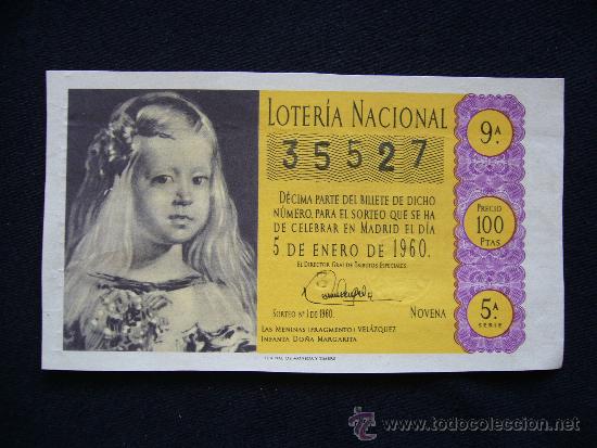 National Spanish Lottery: Loteria Nacional 35527. 5 de enero de 1960. 9&ordf; Serie 5&ordf;.