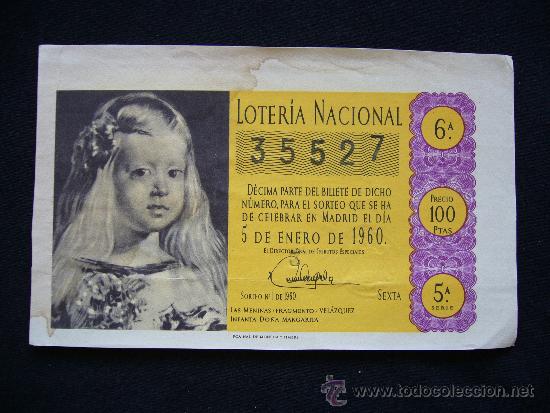 National Spanish Lottery: Loteria Nacional 35527. 5 de enero de 1960. 6&ordf; Serie 5&ordf;.