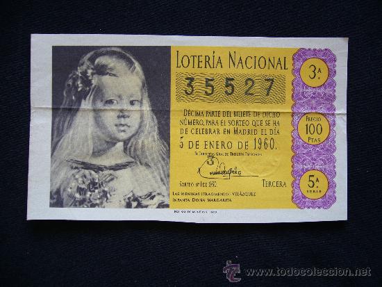 National Spanish Lottery: Loteria Nacional 35527. 5 de enero de 1960. 3&ordf; Serie 5&ordf;.
