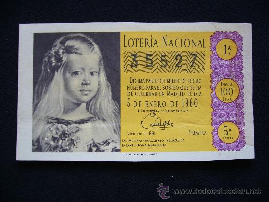 National Spanish Lottery: Loteria Nacional 35527. 5 de enero de 1960. 1&ordf; Serie 5&ordf;.