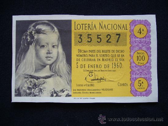 National Spanish Lottery: Loteria Nacional 35527. 5 de enero de 1960. 4&ordf; Serie 5&ordf;.