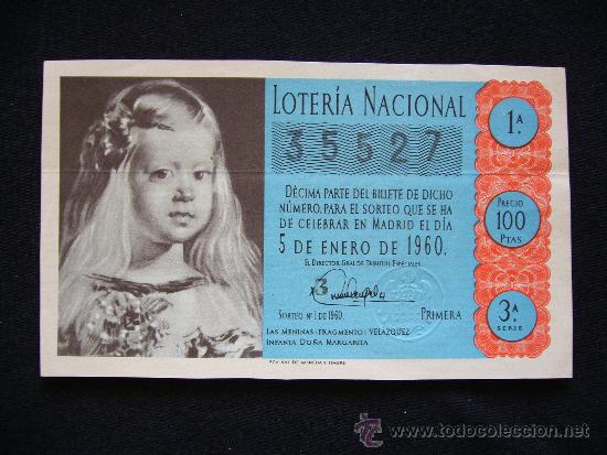 National Spanish Lottery: Loteria Nacional 35527. 5 de enero de 1960. 1&ordf; Serie 3&ordf;.
