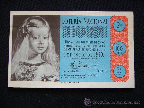 National Spanish Lottery: Loteria Nacional 35527. 5 de enero de 1960. 2&ordf; Serie 3&ordf;.