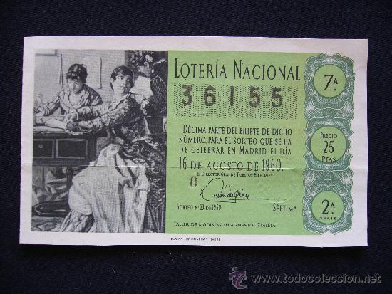 Loterie Nationale: Loteria Nacional 36155. 16 de agosto de 1960. 7&ordf; Serie 2&ordf;.