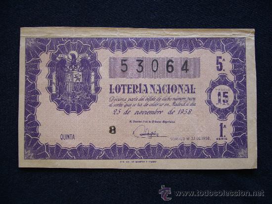 Loterie Nationale: Loteria Nacional 53064. 25 de Noviembre de 1958. 5&ordf; Serie 1&ordf;.
