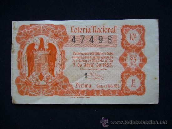 National Spanish Lottery: Loteria Nacional 47498. 5 de Abril de 1955. 10&ordf; Serie 1&ordf;.