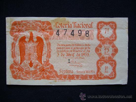 National Spanish Lottery: Loteria Nacional 47498. 5 de Abril de 1955. 7&ordf; Serie 1&ordf;.