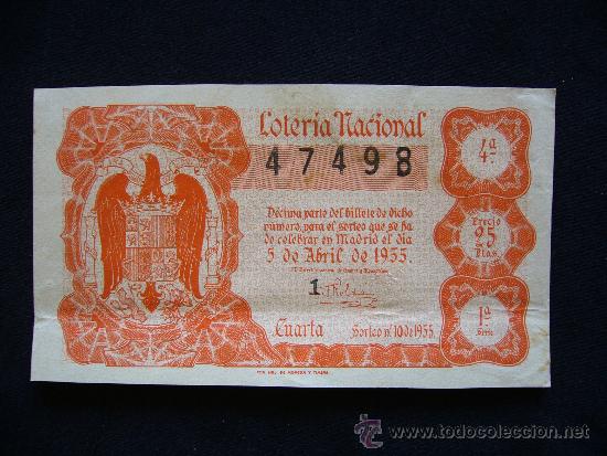 Loterie Nationale: Loteria Nacional 47498. 5 de Abril de 1955. 4&ordf; Serie 1&ordf;.