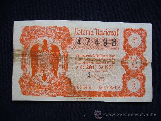 National Spanish Lottery: Loteria Nacional 47498. 5 de Abril de 1955. 3&ordf; Serie 1&ordf;.