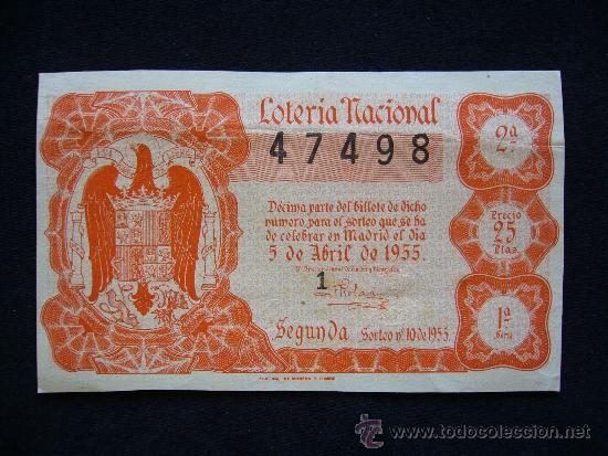 Loterie Nationale: Loteria Nacional 47498. 5 de Abril de 1955. 2&ordf; Serie 1&ordf;.