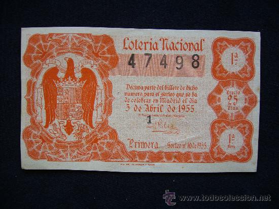 Loterie Nationale: Loteria Nacional 47498. 5 de Abril de 1955. 1&ordf; Serie 1&ordf;.