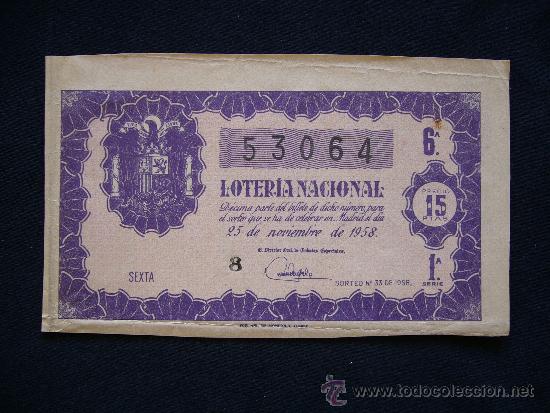 Loterie Nationale: Loteria Nacional 53064. Sorteo n&ordm; 33 de 1958. 6&ordf; Serie 1&ordf;.