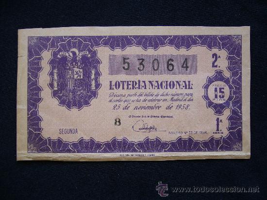 Loterie Nationale: Loteria Nacional 53064. Sorteo n&ordm; 33 de 1958. 2&ordf; Serie 1&ordf;.
