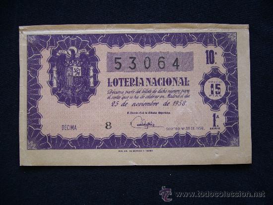 Loterie Nationale: Loteria Nacional 53064. Sorteo n&ordm; 33 de 1958. 10&ordf; Serie 1&ordf;.