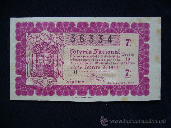 Loterie Nationale: Loteria Nacional 36334. Sorteo n&ordm; 6 de 1957. 7&ordf; Serie 7&ordf;.
