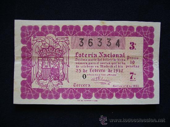 Loterie Nationale: Loteria Nacional 36334. Sorteo n&ordm; 6 de 1957. 3&ordf; Serie 7&ordf;.