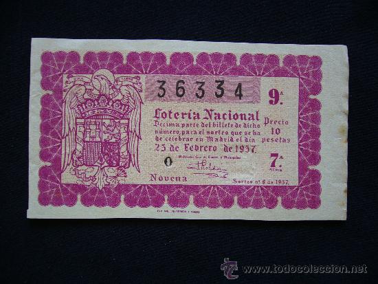 Loter&iacute;a Nacional: Loteria Nacional 36334. Sorteo n&ordm; 6 de 1957. 9&ordf; Serie 7&ordf;.