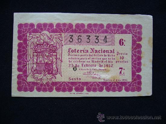 Loterie Nationale: Loteria Nacional 36334. Sorteo n&ordm; 6 de 1957. 6&ordf; Serie 7&ordf;.