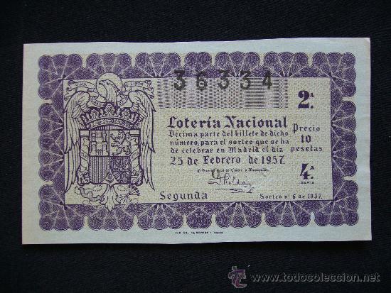 Loterie Nationale: Loteria Nacional 36334. Sorteo n&ordm; 6 de 1957. 2&ordf; Serie 4&ordf;.