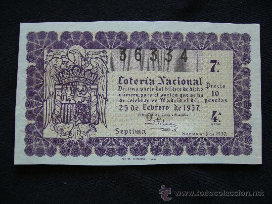 Loterie Nationale: Loteria Nacional 36334. Sorteo n&ordm; 6 de 1957. 7&ordf; Serie 4&ordf;.