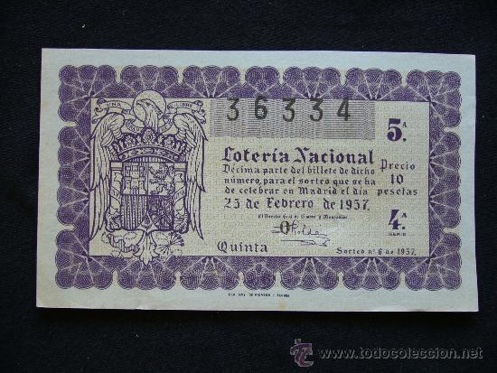 Loterie Nationale: Loteria Nacional 36334. Sorteo n&ordm; 6 de 1957. 5&ordf; Serie 4&ordf;.