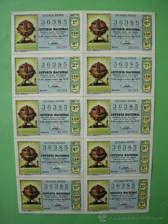 Nationale spanische Lotterie: BILLETE COMPLETO DE LOTERIA NACIONAL A&Ntilde;O , 5 DE SEPTIEMBRE DE 1970 SORTEO 25/70