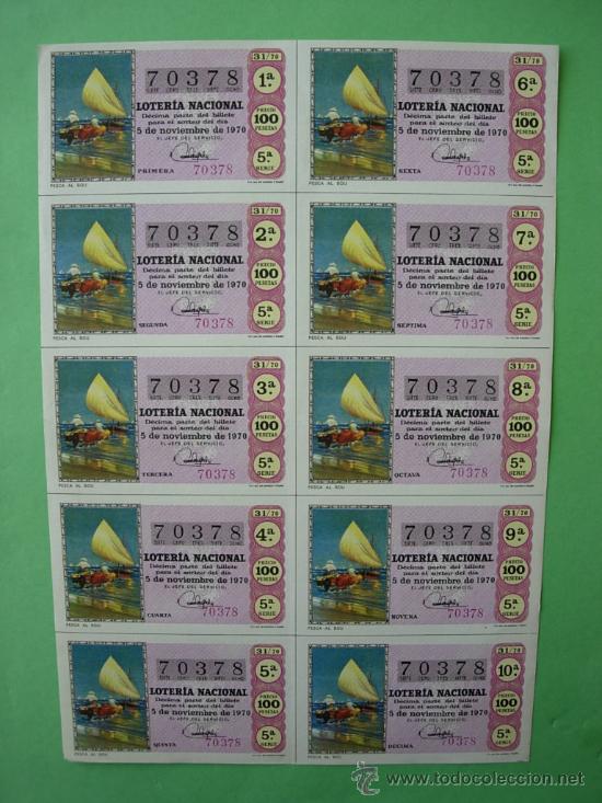 Nationale spanische Lotterie: BILLETE COMPLETO DE LOTERIA NACIONAL A&Ntilde;O , 5 DE NOVIEMBRE DE 1970 SORTEO 31/70