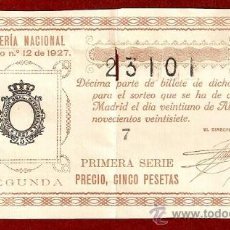 Lotería Nacional: LOTERIA NACIONAL DEL AÑO 1927