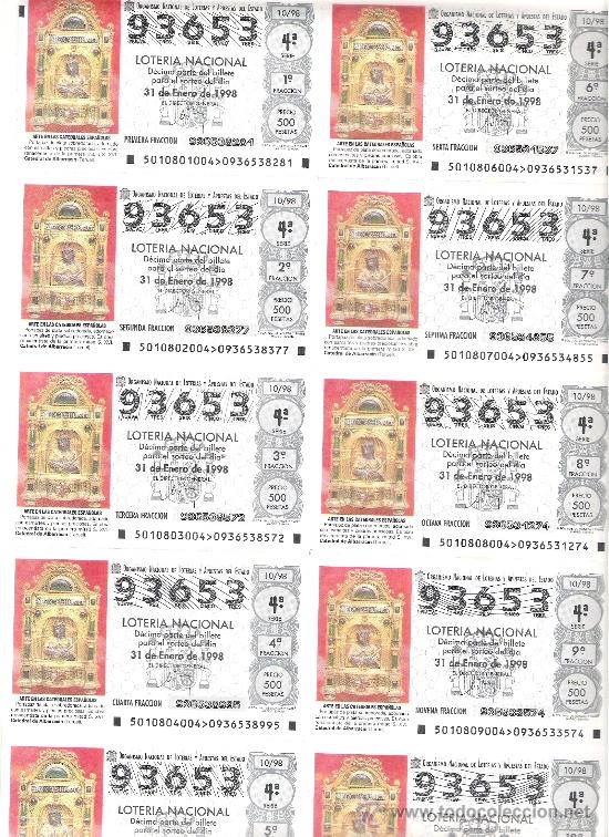 Nationale spanische Lotterie: 1 BILLETE LOTERIA DEL SABADO - 31 ENERO 1998 - 10/98 - PORTAPAZ - CATEDRAL DE ALBARRACIN ( TERUEL )