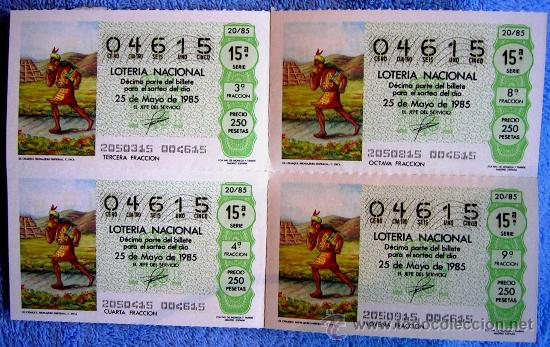 Loterie Nationale: CUATRO DECIMOS LOTERIA 20/1985. CULTURA INCA.