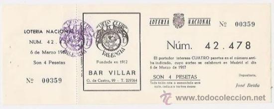 Lotaria Nacional: Valencia. Participaci&oacute;n de loter&iacute;a nacional de 1967. Velo Club Valencia, Var Villar