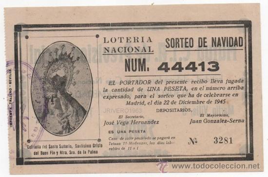 National Spanish Lottery: SEVILLA,1945,LOTERIA NAVIDAD HERMANDAD DEL BUEN FIN