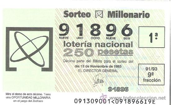 Nationale spanische Lotterie: 1 DECIMO LOTERIA DEL JUEVES - 13 NOVIEMBRE 1993 - 91/93 - SORTEO MILLONARIO - ZODIACO