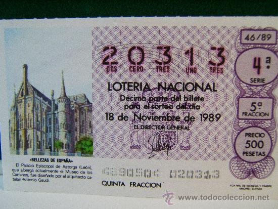 Loter&iacute;a Nacional: PALACIO EPISCOPAL DE ASTORGA-LEON-MUSEO DE LOS CAMINOS-GAUDI-18 NOV1989-LOTERIA NACIONAL-20313-46/89